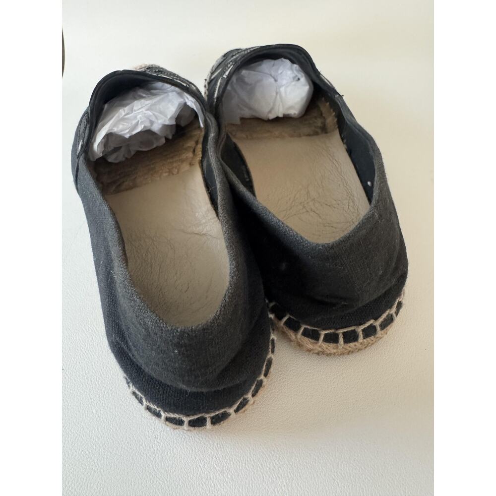 Tory Burch Espadrille Shoes Womens Size 10.5 Poppy Flats Black Canvas Logo - Picture 9 of 14